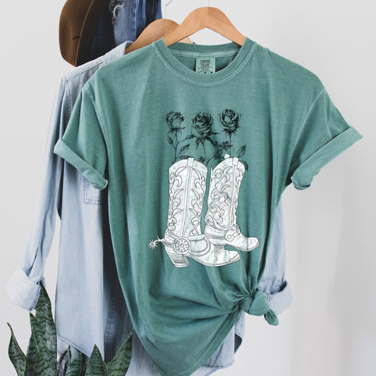 Country Roses And Boots Vintage Comfort Colors Tshirt