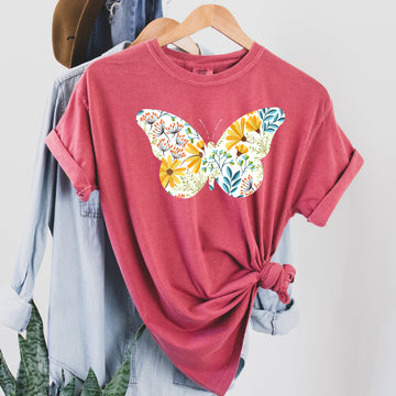 Floral Butterfly WH Pattern T-Shirt