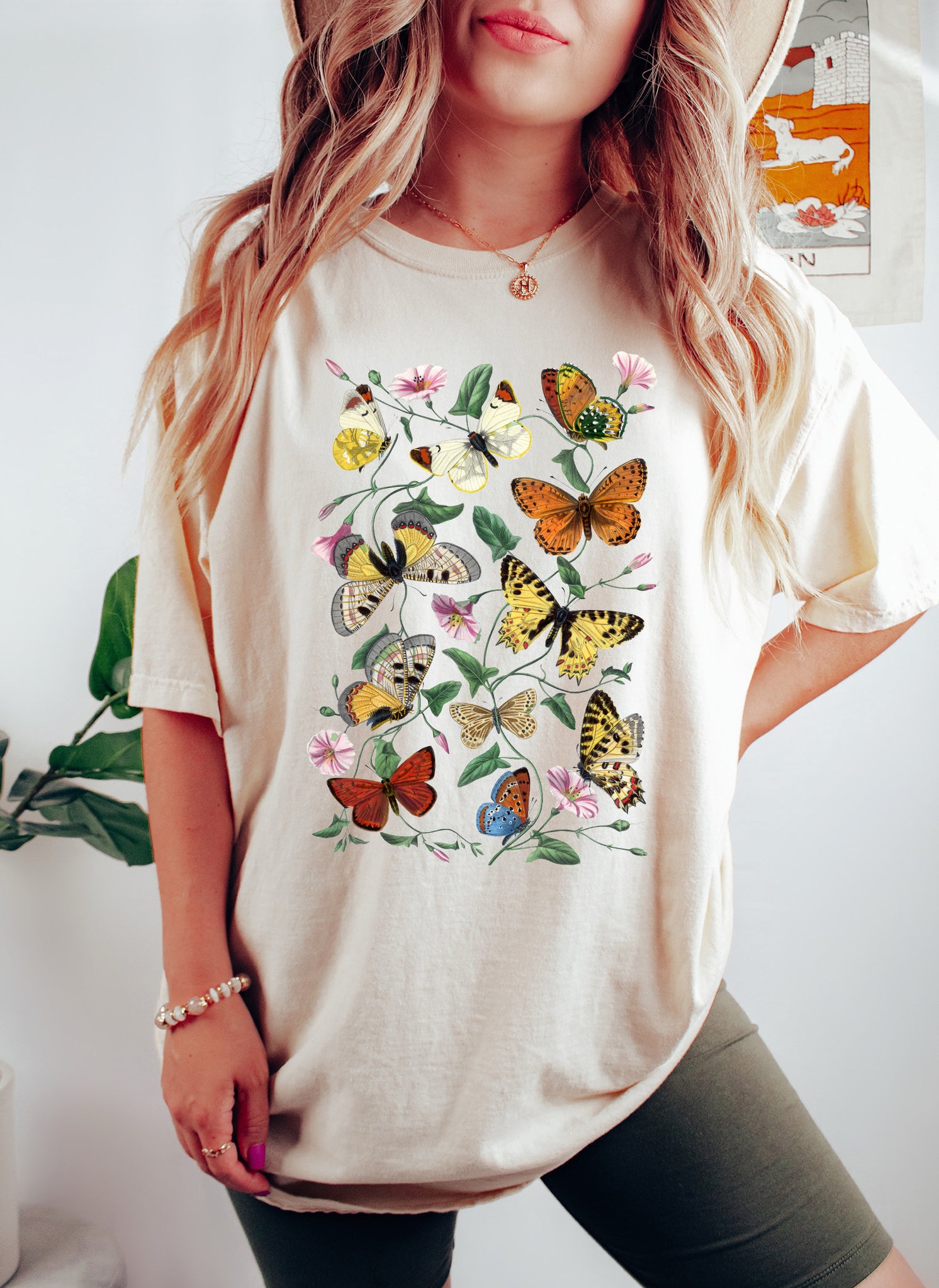 Butterflies and Flowers Pattern T-Shirt