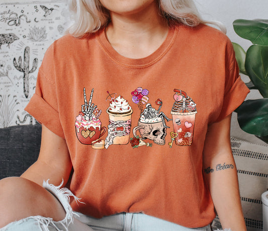 Coffee Lover Funny Skeleton Comfort Colors Tshirt