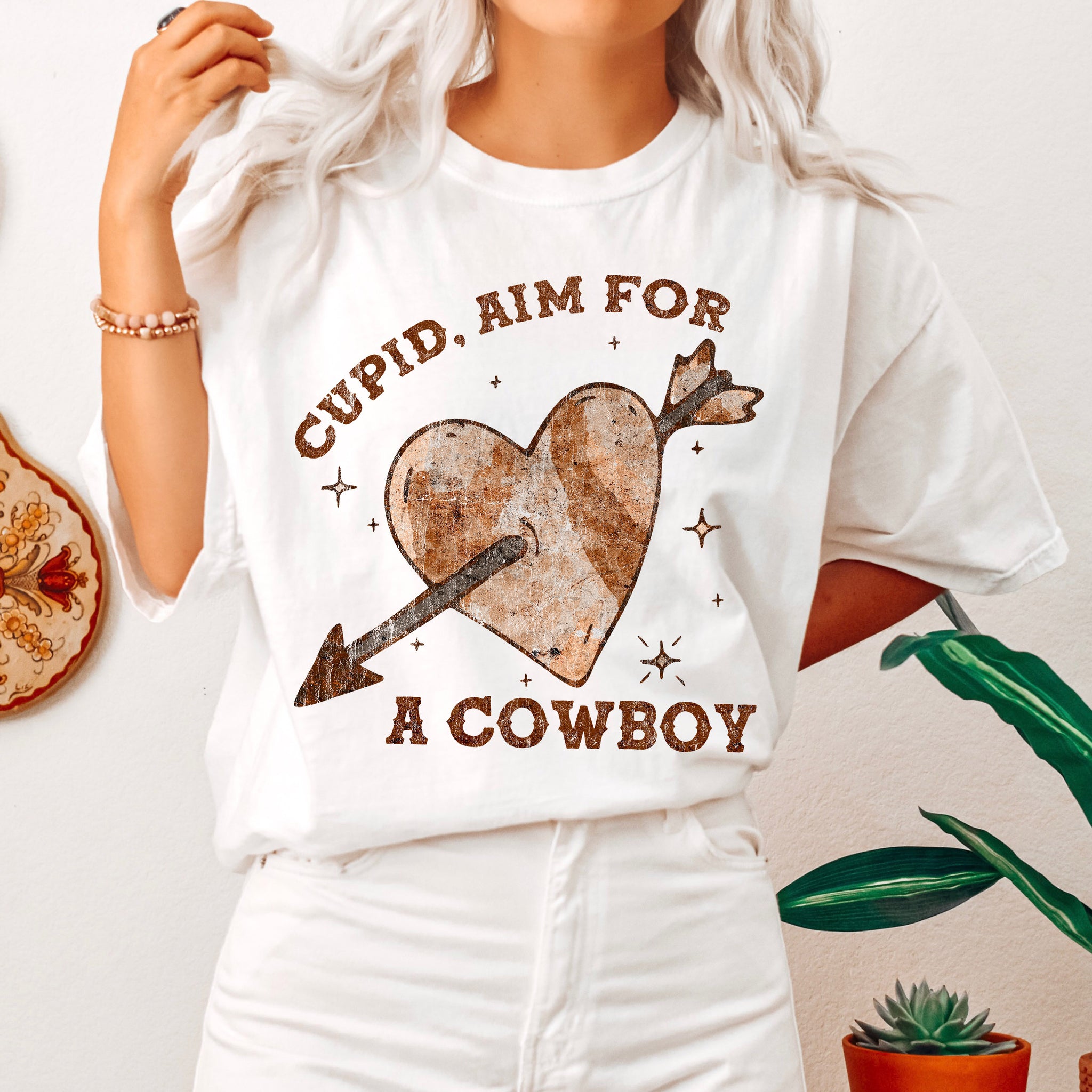 Cupid Aim For A Cowboy Heart Vintage Comfort Colors Tshirt