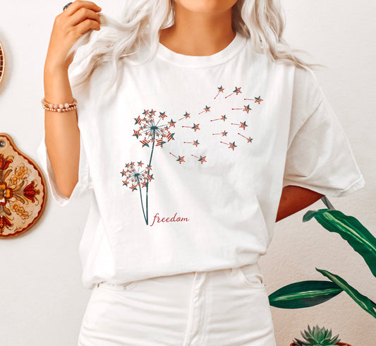 Freedom Dandelion With American Flag Comfort Colors Tshirt