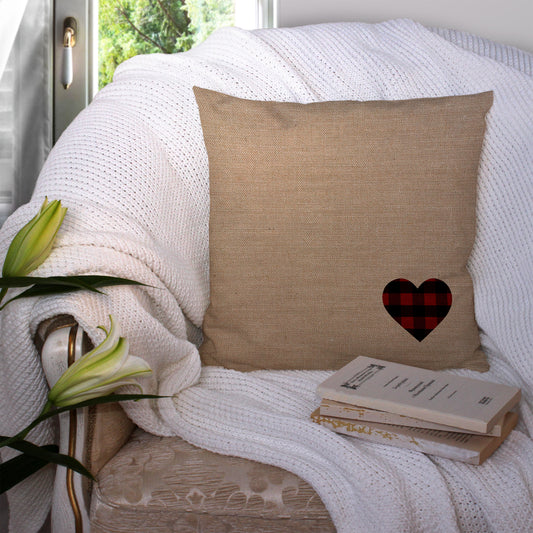Mini Heart Burlap -  Pillow Cover