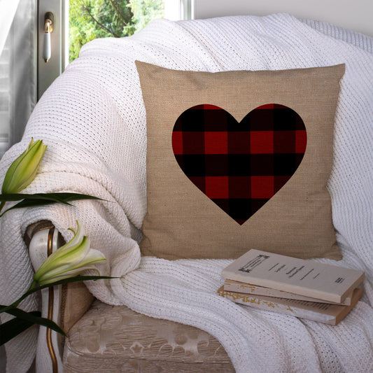 Red Checked Heart Burlap -  Pillow Cover