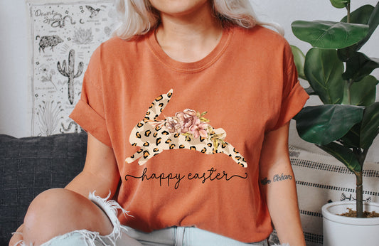 Happy Easter Leopard Print Bunny Comfort Colors Tshirt