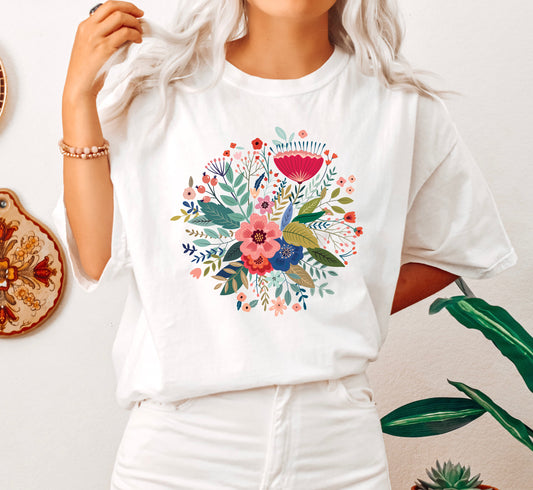 Chic Folk Flowers Botanical Comfort Colors Tshirt