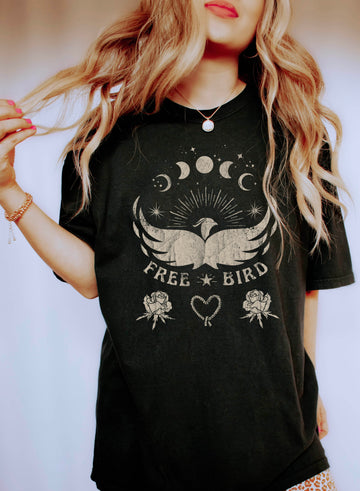 Free Bird Moon Phases and Roses Vintage T-Shirt
