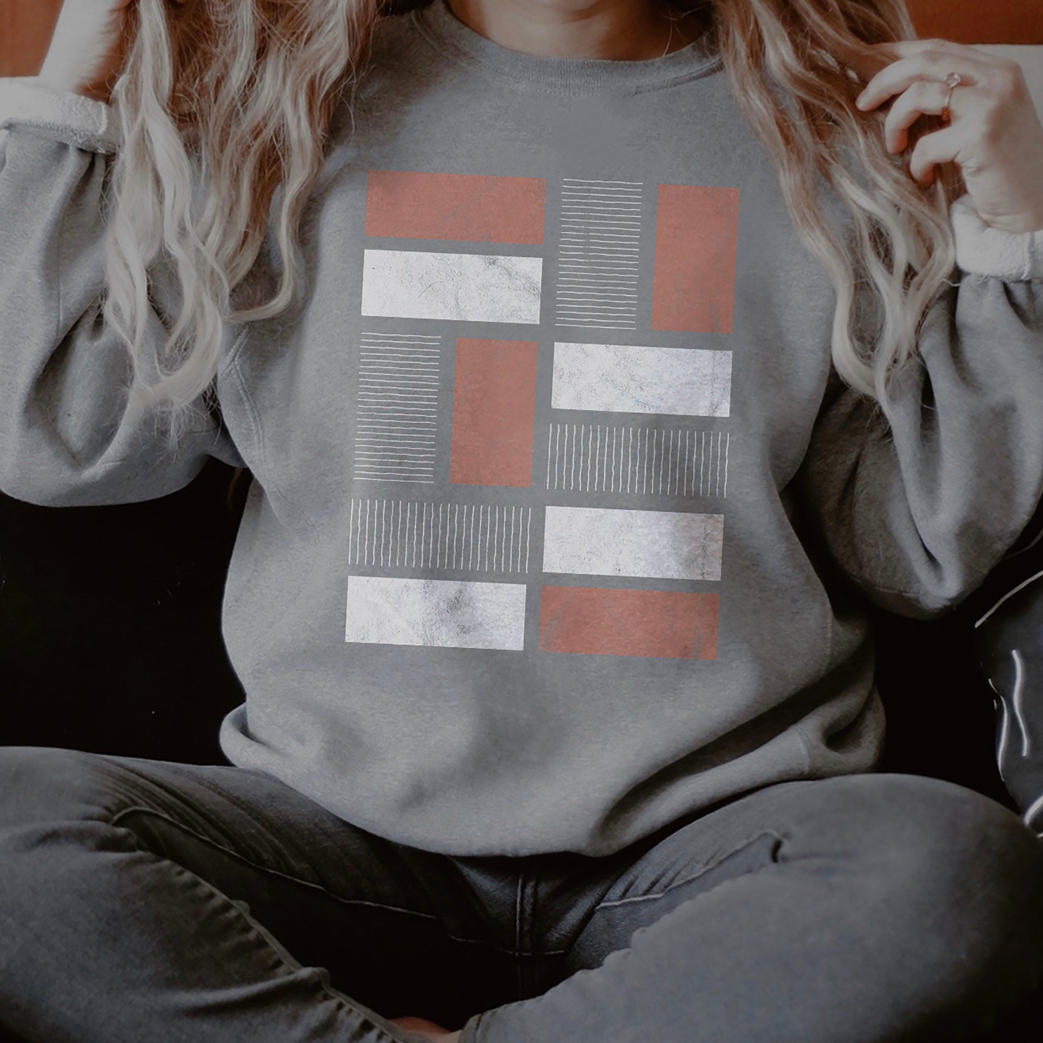 Abstract Geometric Rectangle Print Sweatshirt