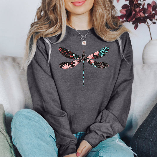 Floral Print Dragonfly Sweatshirt