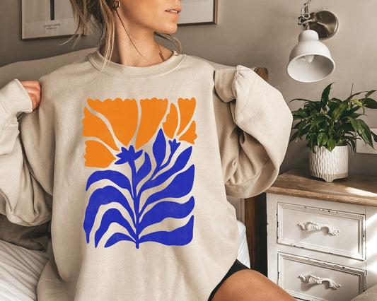 Boho Botanical Blue and Orange Wildflower Sweatshirt