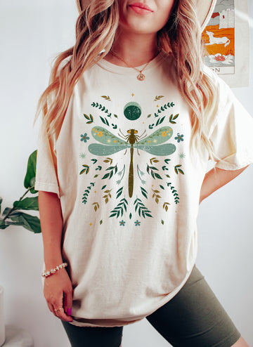 Dragonfly And Ferns Vintage Botanical Scene With Delicate Nature Illustration Comfort Colors Tee