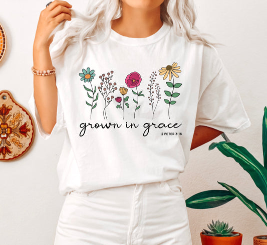 Grown In Grace Floral Comfort Colors Tshirt