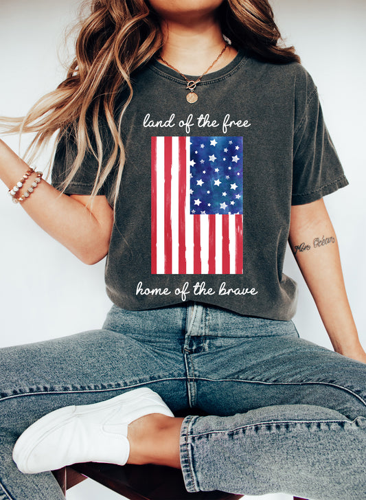 Land Of The Free WH Patriotic Comfort Colors Tshirt