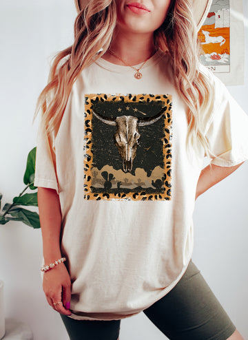 Western Desert with Leopard Print Vintage T-Shirt