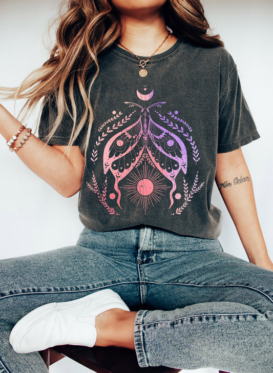 Celestial Moth Sun And Moon Abstract Comfort Colors Tshirt