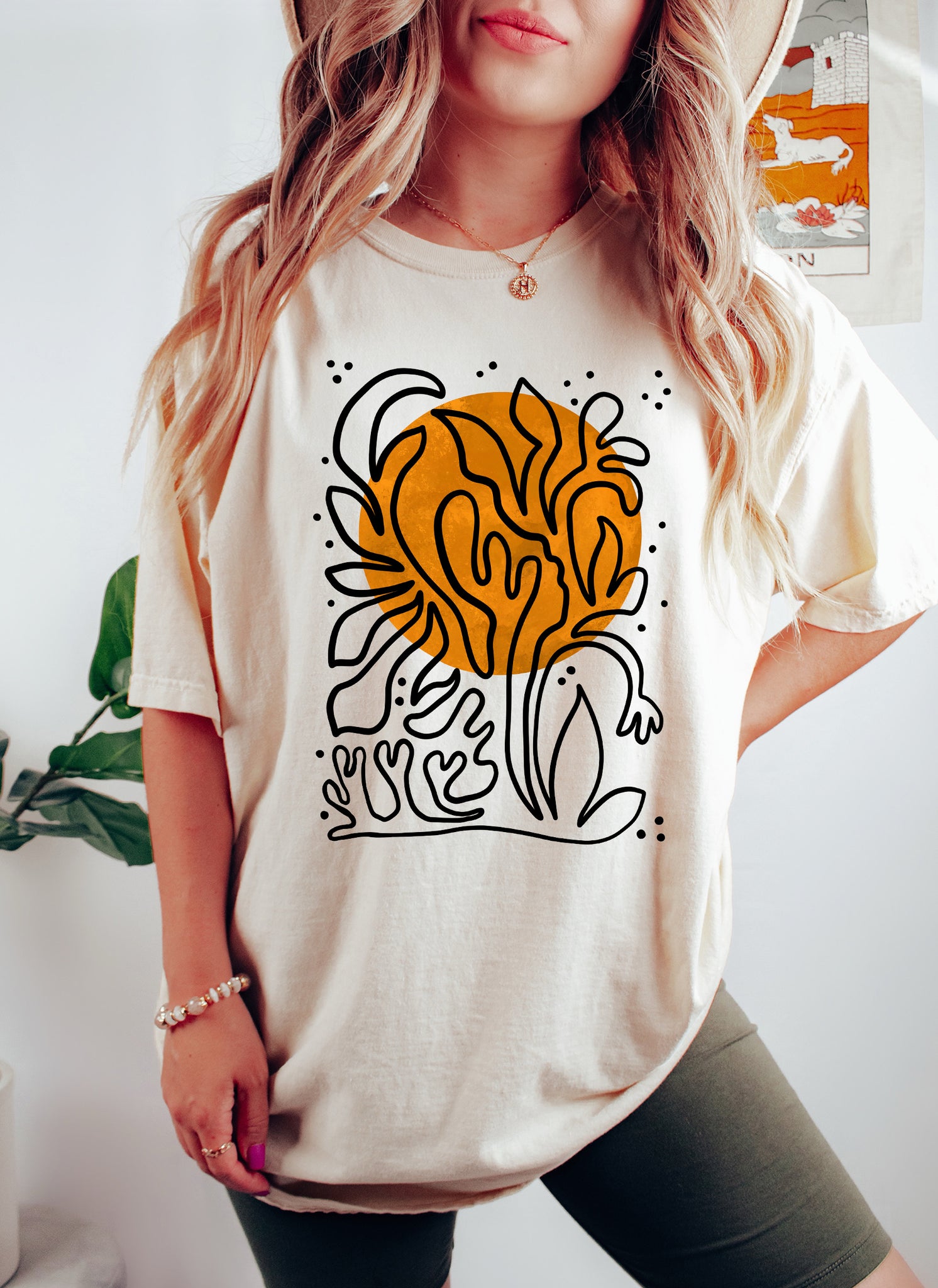 Abstract Stylized Sun and Flowers T-Shirt