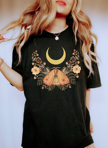 Moth Flowers And The Moon Celestial T-Shirt