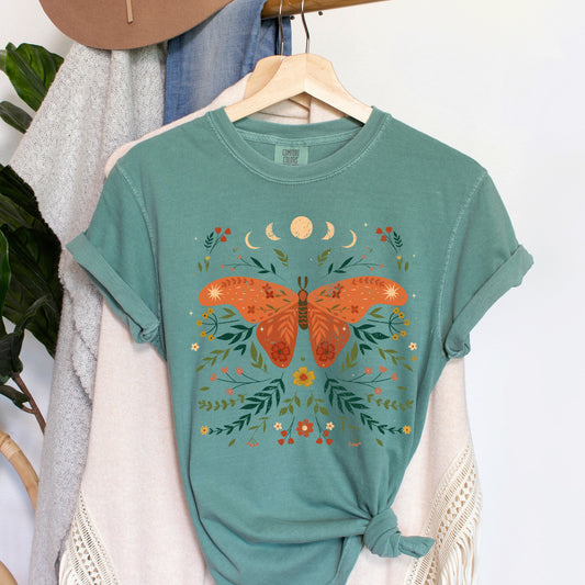 Moth Moon Phases And Ferns Celestial Comfort Colors Tshirt