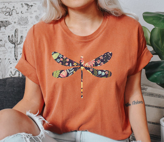 Floral Print Dragonfly Nv Comfort Colors Tshirt