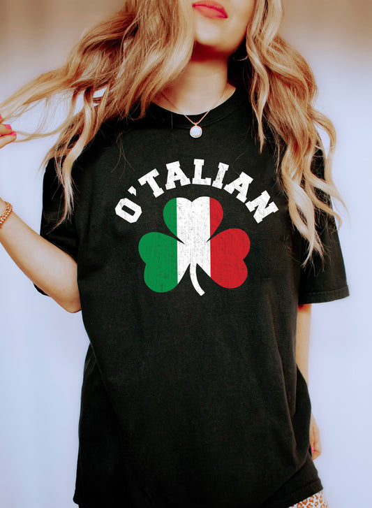 O'talian Clover With Italian Flag Comfort Colors Tshirt