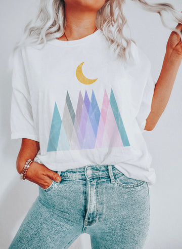 Abstract Pastel Mountains And The Moon T-Shirt