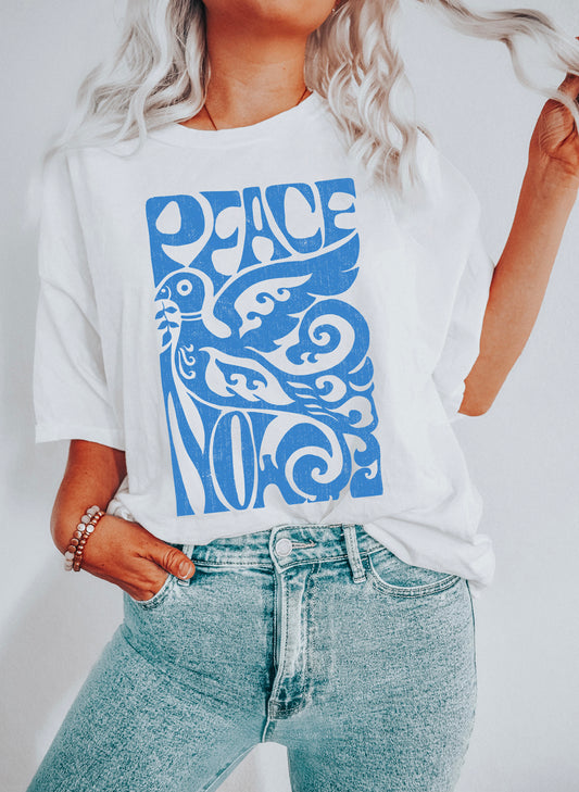 Peace Now Blue Print Comfort Colors Tshirt