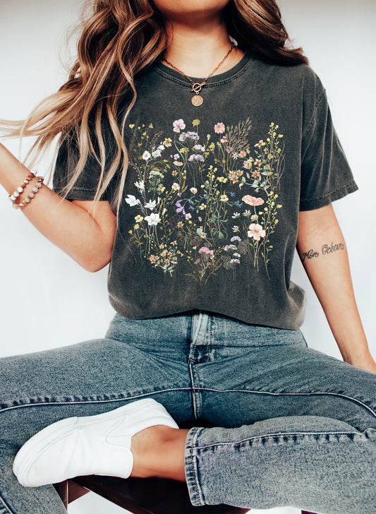 Boho Floral Vintage Wildflower Mix Comfort Colors Tshirt