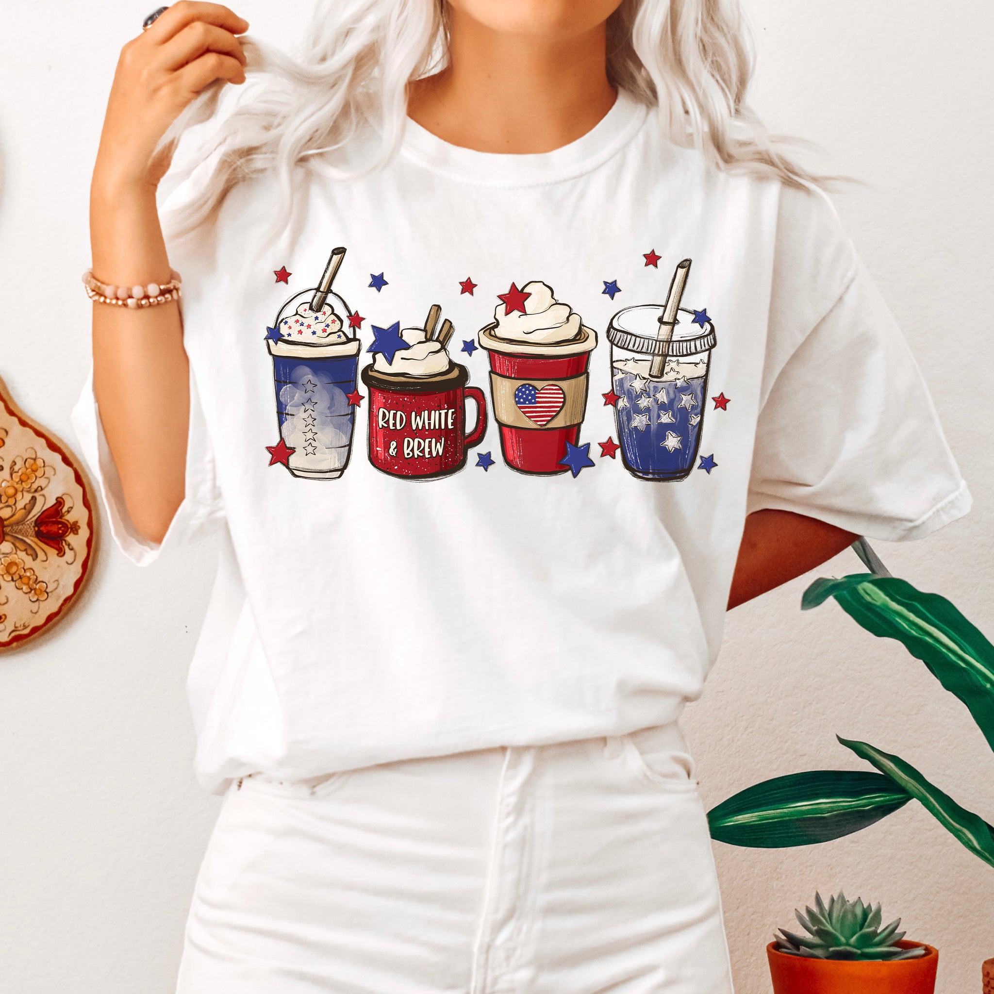 Red White And Brew Coffee Drink T-Shirt