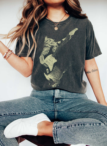 Cat and Guitar Music Comfort Colors Tshirt