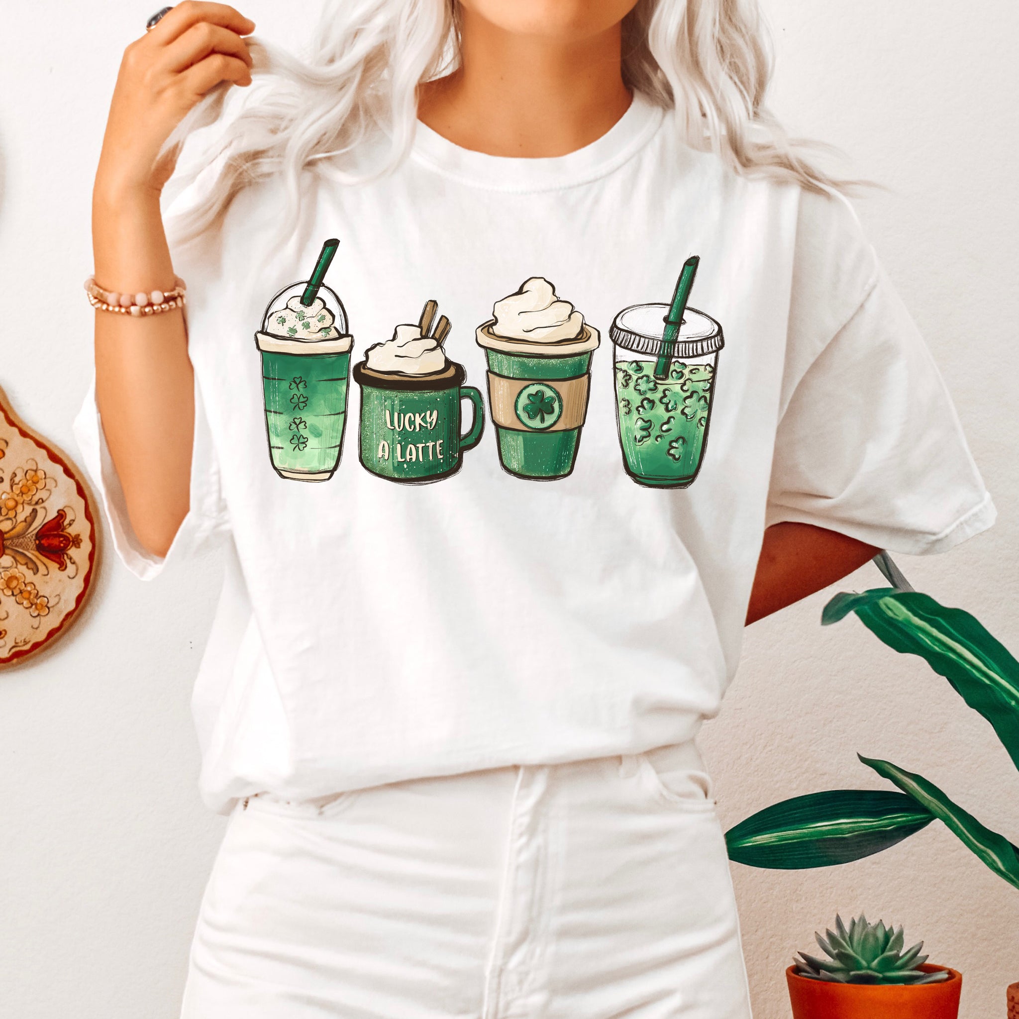 Lucky A Latte Coffee Drinks Clover T-Shirt
