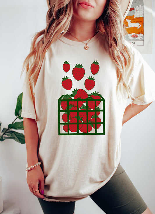 Strawberry Basket Fruit Lover Comfort Colors Tshirt