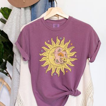Sun Moon Boho Floral Celestial T-Shirt