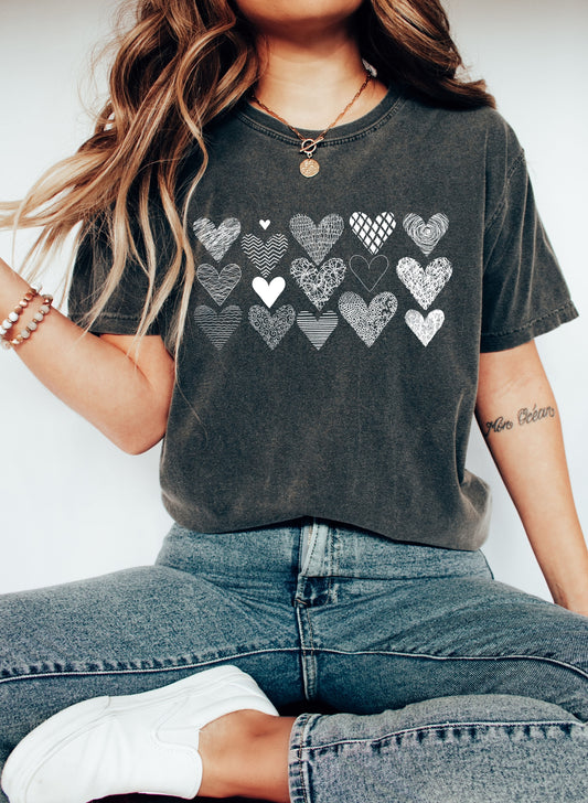 White Heart Doodles Valentine's Day Comfort Colors Tshirt