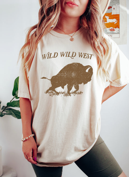 Wild Wild West Bison Western Vintage Comfort Colors Tshirt